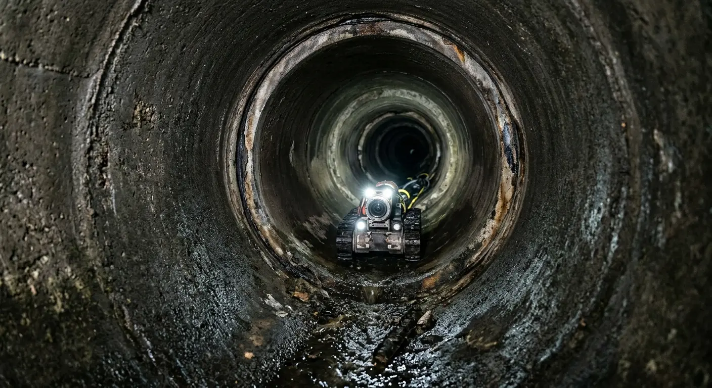 Robotic sewer camera inspecting pipe interior for Sewer Line Cleaning in West Vincent
